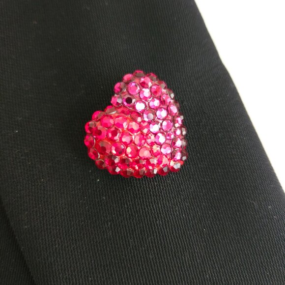 Vintage Richard Kerr Red and Pink Crystal Heart Brooch Pin - Picture 8 of 9